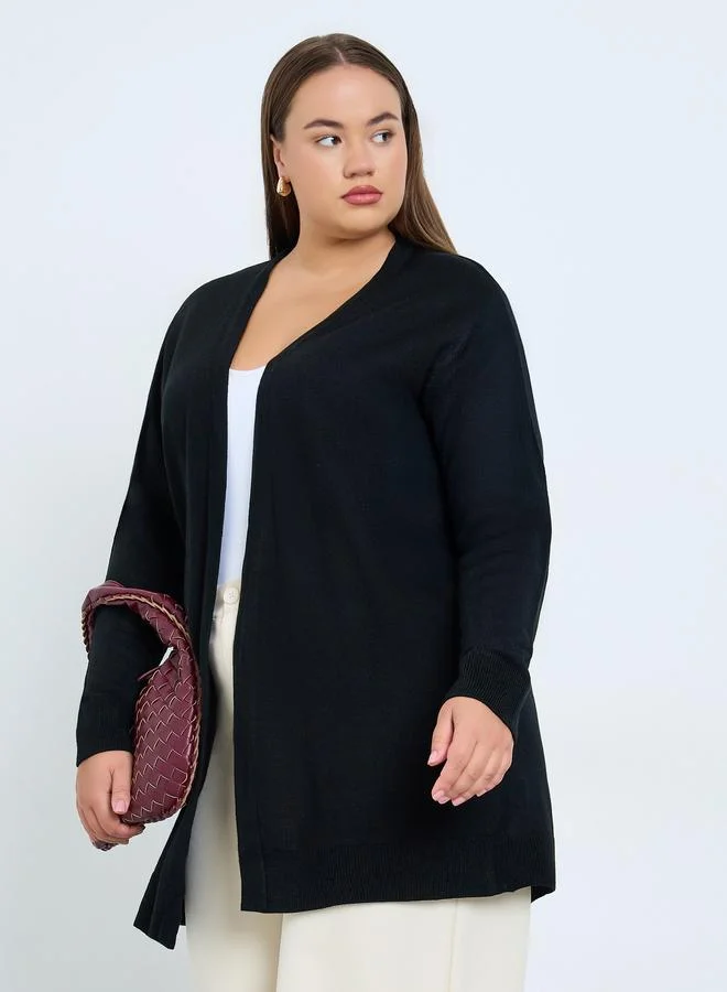 Styli Plus Size Black Longline Cardigan