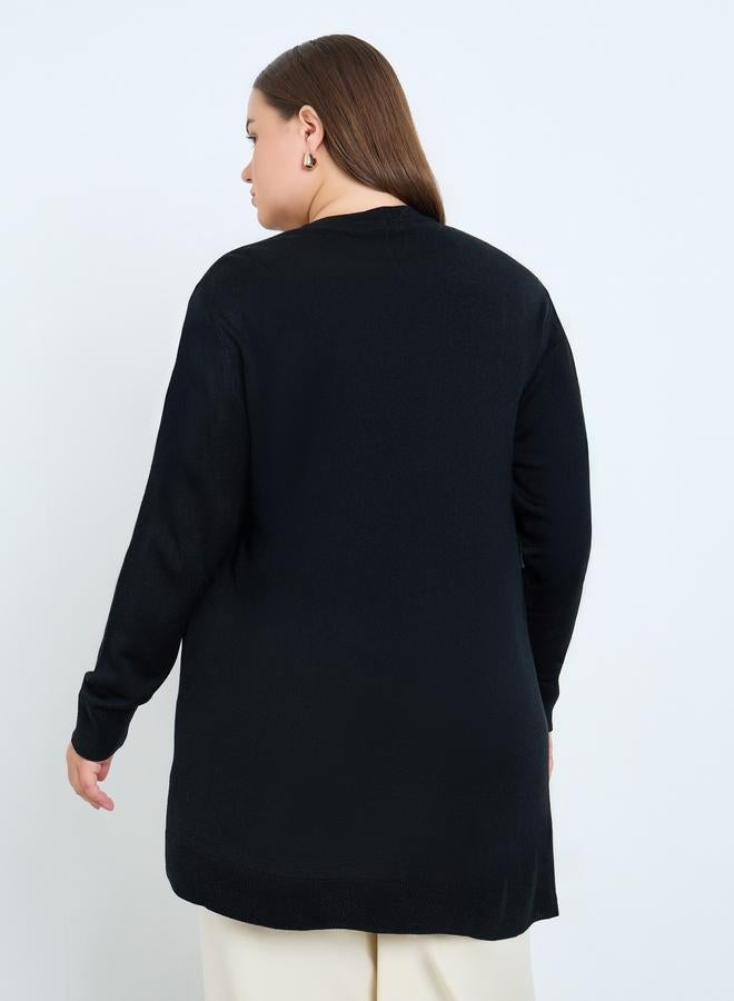 Styli Plus Size Black Longline Cardigan - Image 3