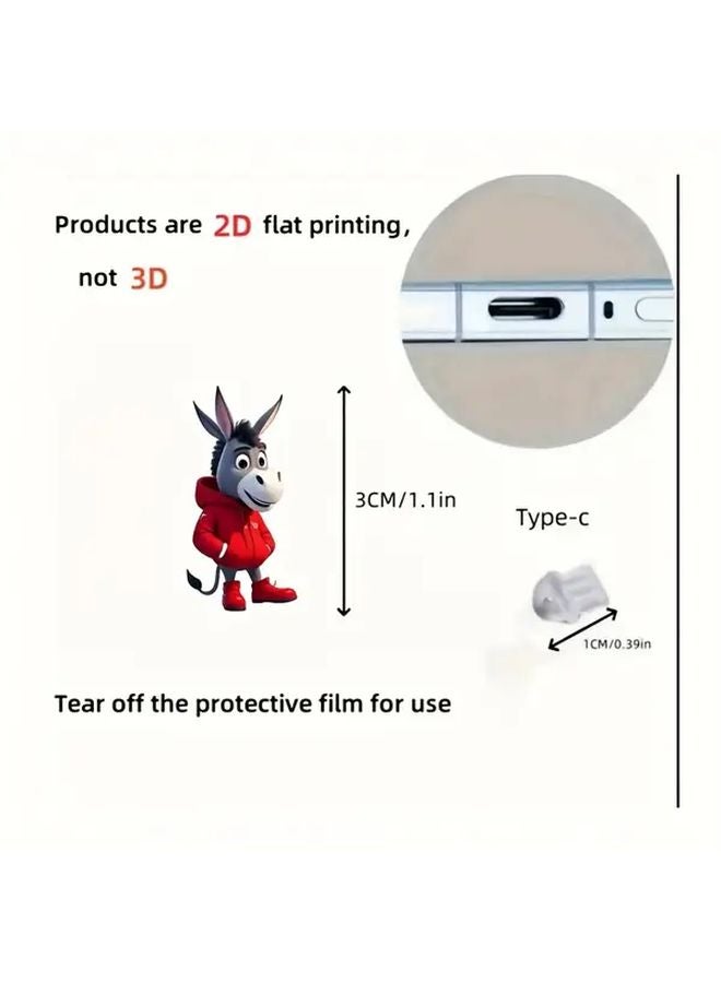 2Pcs For IPhone Acrylic Charging Port Protector 2D Cute Donkey Mobile Phone Dustproof Plug - Image 3