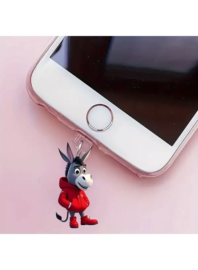 2Pcs For IPhone Acrylic Charging Port Protector 2D Cute Donkey Mobile Phone Dustproof Plug - Image 4