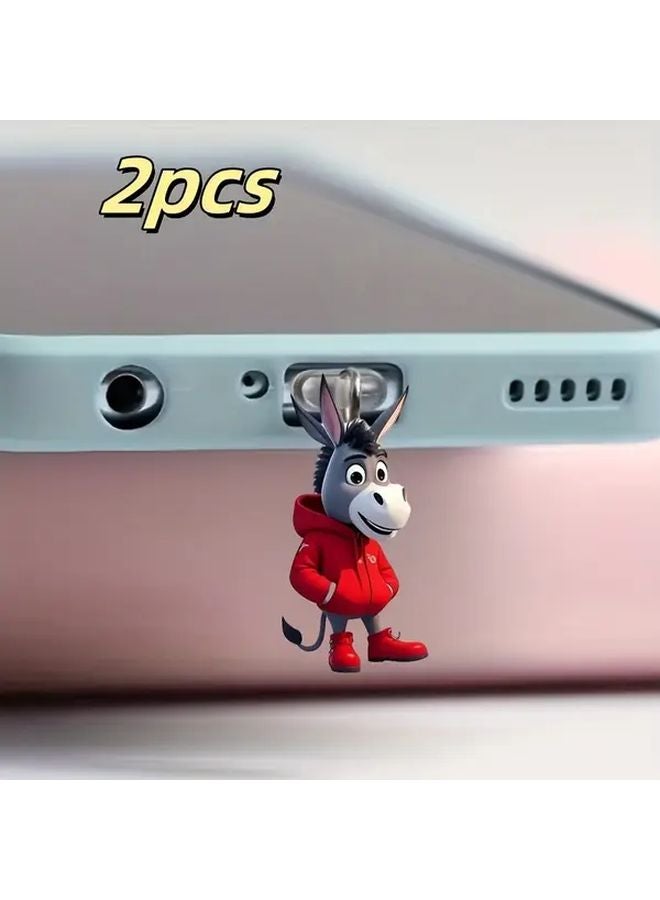 2Pcs For IPhone Acrylic Charging Port Protector 2D Cute Donkey Mobile Phone Dustproof Plug - Image 1