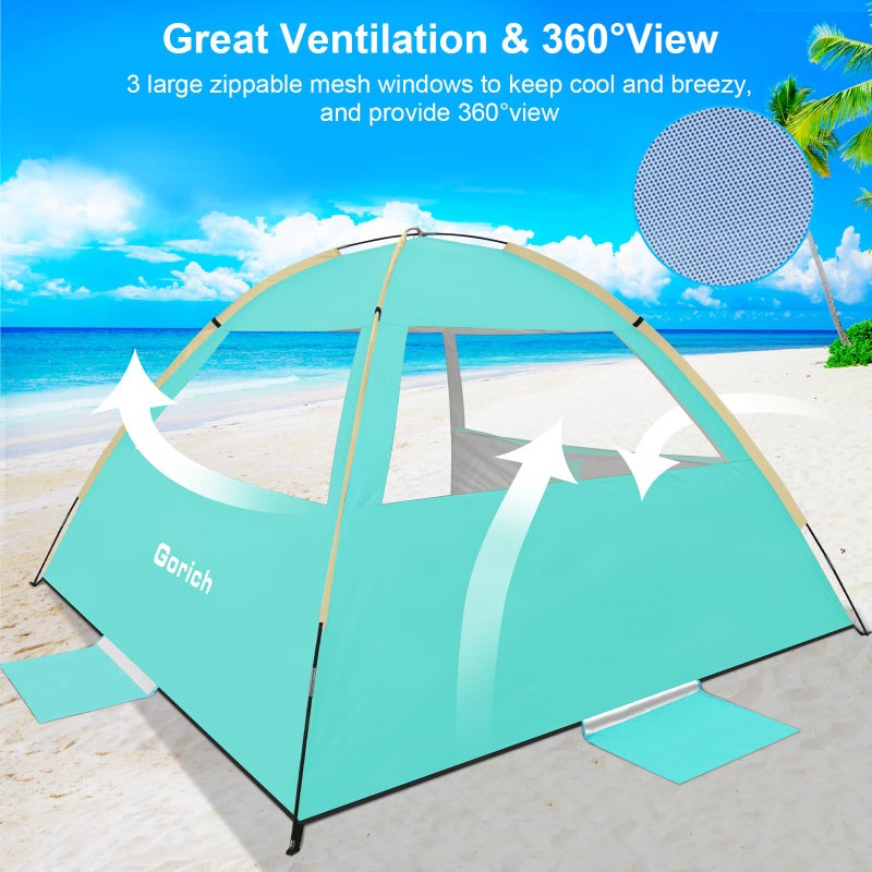 Gorich Beach Tent Sun Shelter for 3/4/6/8/10 Person with UPF 50ï¼‹ UV Protection, Lightweight & Easy Setup Beach Shade Canopy, Portable Beach Shade Tent Beach Cabana - Image 4