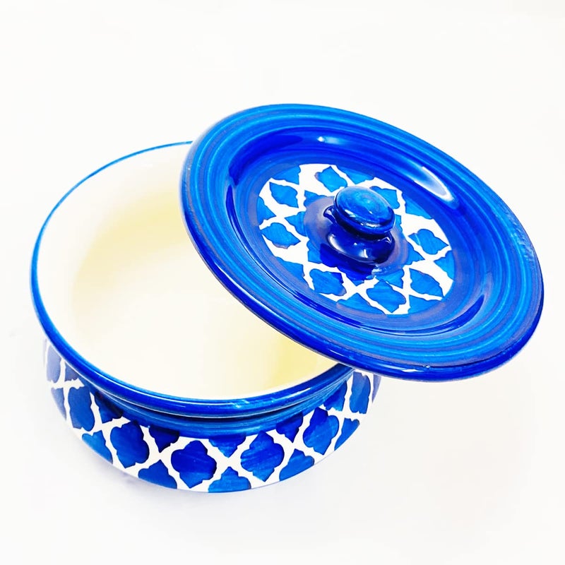 SG Shadowgreen ShadowGreen | Ceramic Serving Dekchi | Serving Bowl with Lid | Dinner/Gravy Bowl | Dark Blue Design | (Medium (750ml)) - Image 1