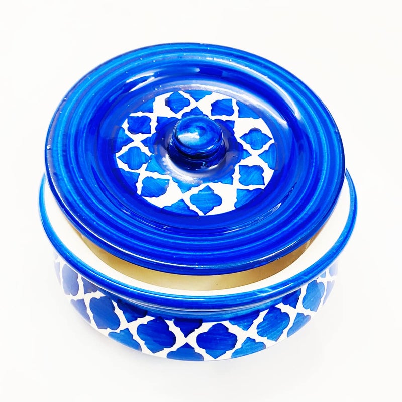 SG Shadowgreen ShadowGreen | Ceramic Serving Dekchi | Serving Bowl with Lid | Dinner/Gravy Bowl | Dark Blue Design | (Medium (750ml)) - Image 3