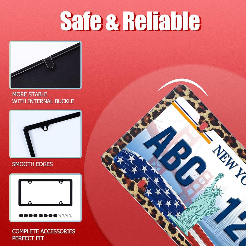 UNINDREM Brown Leopard Print License Plate Frame - Stainless Steel, Rust-Proof, with Screws - Image 5