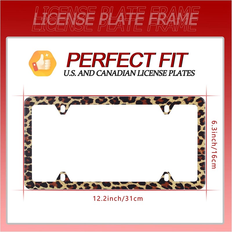 UNINDREM Brown Leopard Print License Plate Frame - Stainless Steel, Rust-Proof, with Screws - Image 3