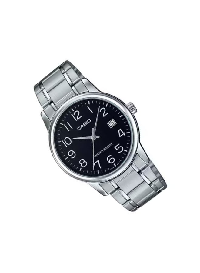 كاسيو ساعة كاسيو MTP-V002D-1BVDF للرجال، كوارتز تناظرية، مينا أسود مع مؤشرات فضية، هيكل وسوار من الفولاذ المقاوم للصدأ، عرض التاريخ، ساعة يد كلاسيكية أنيقة وعملية، مقاومة للماء - Image 2