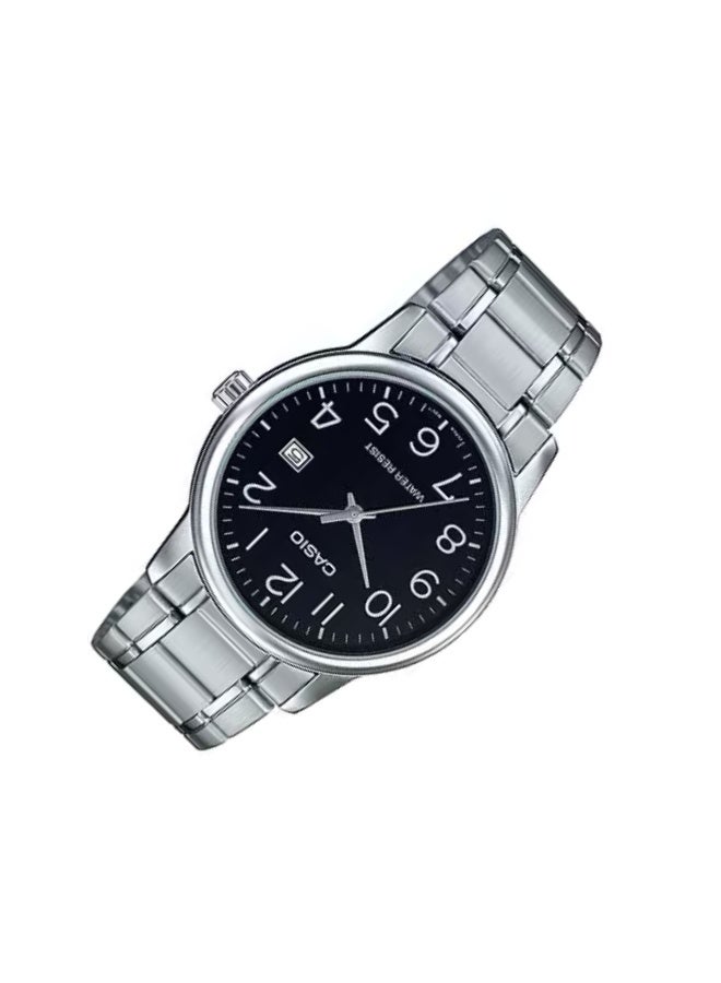 كاسيو ساعة كاسيو MTP-V002D-1BVDF للرجال، كوارتز تناظرية، مينا أسود مع مؤشرات فضية، هيكل وسوار من الفولاذ المقاوم للصدأ، عرض التاريخ، ساعة يد كلاسيكية أنيقة وعملية، مقاومة للماء - Image 3