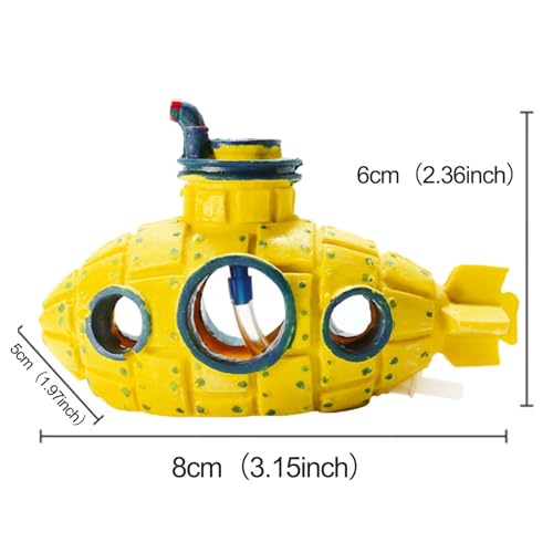 Moonorange Aquarium Air Bubbler Decoration Kit, Fish Tank Air Stone Set, Realistic Submarine Ornaments with Full Accessories. (Submarine Kit-Yellow) - Image 2