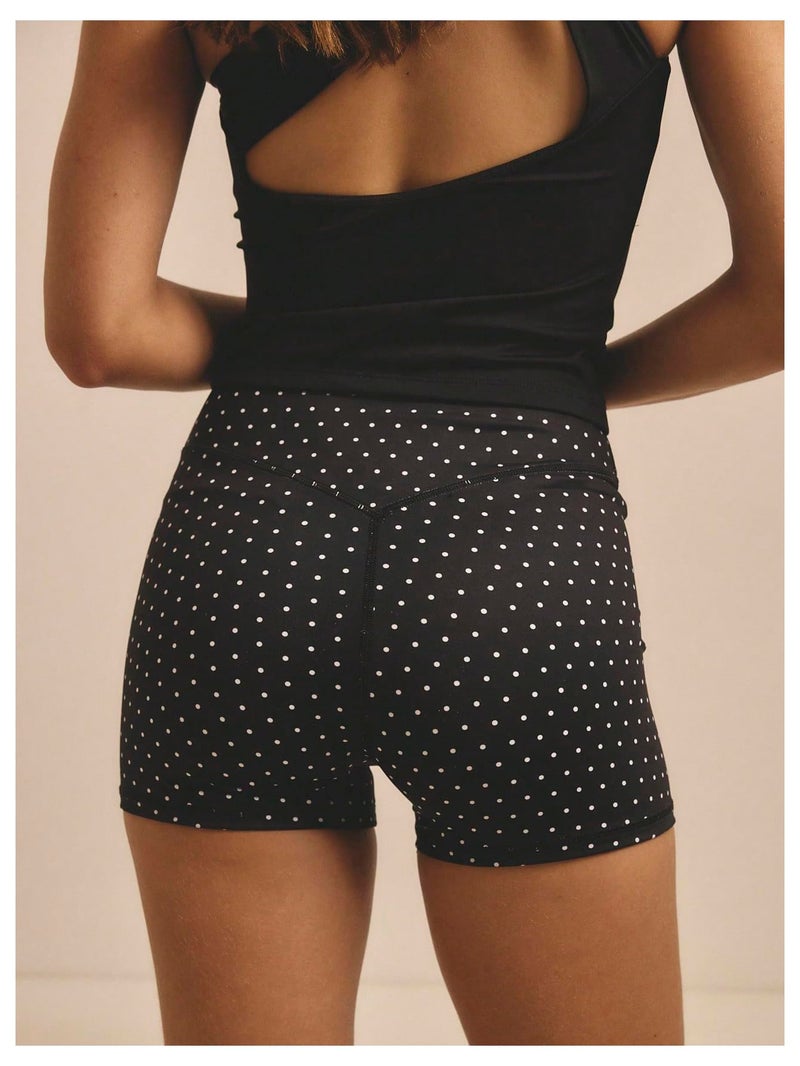 MakeMeChic Women's Polka Dots Gym Shorts Workout Yoga Biker Shorts Leggings Black White Small - Image 2