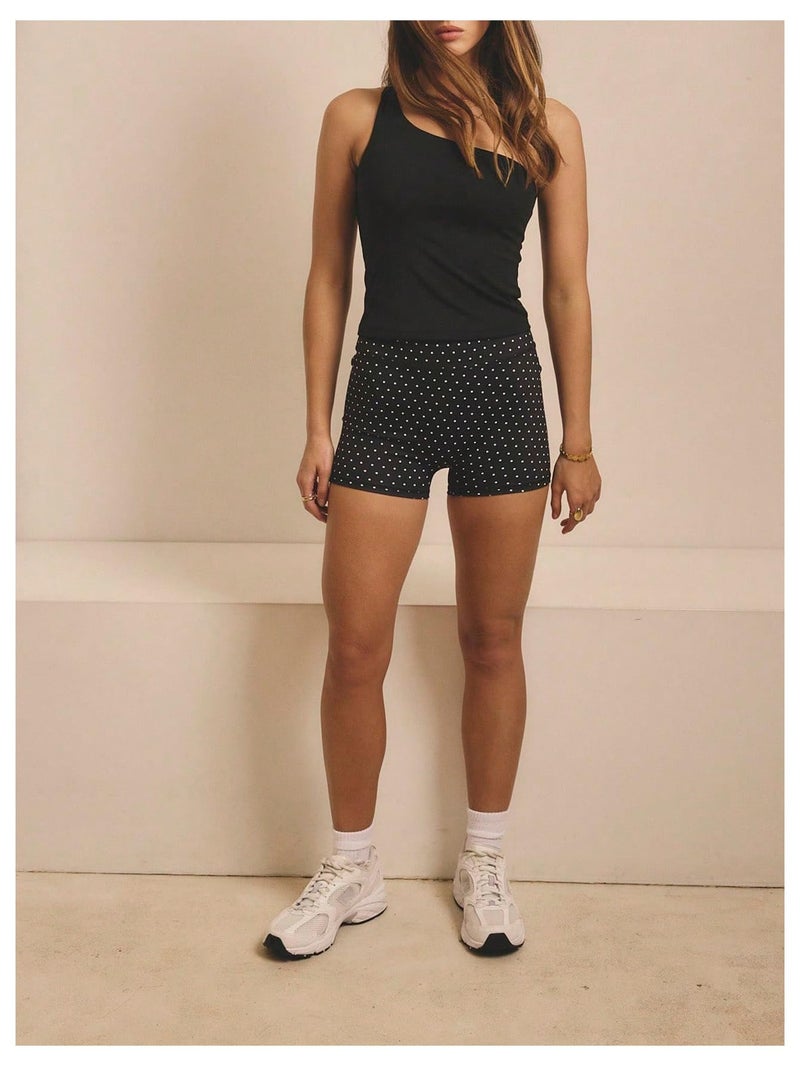 MakeMeChic Women's Polka Dots Gym Shorts Workout Yoga Biker Shorts Leggings Black White Small - Image 5
