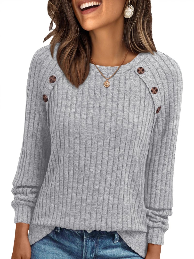 AUTOMET Womens Long Sleeve T Shirts Casual Tunic Work Tops Spring Plus Size Sweaters Date Night Outfit 2026 Dressy Blouse Grey S - Image 1