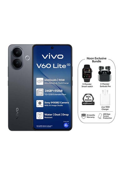 vivo V60 Lite AI 5G Dual SIM Elegant Black 12GB RAM 512GB With Exclusive Gifts Earbuds Pro, Smart Watch, 90W Charger And 24 Months Warranty + 400 days of screen protection