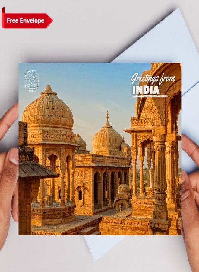 VERYFIRSTTALE India Postcards | Greetings From India - Jaisalmer Fort Postcard | Pack of 5 | Postcard From India | Indian Souvenirs | Glossy Finish | 14 cms x 10.7 cms with FREE Envelopes | Postcards of India - Image 3