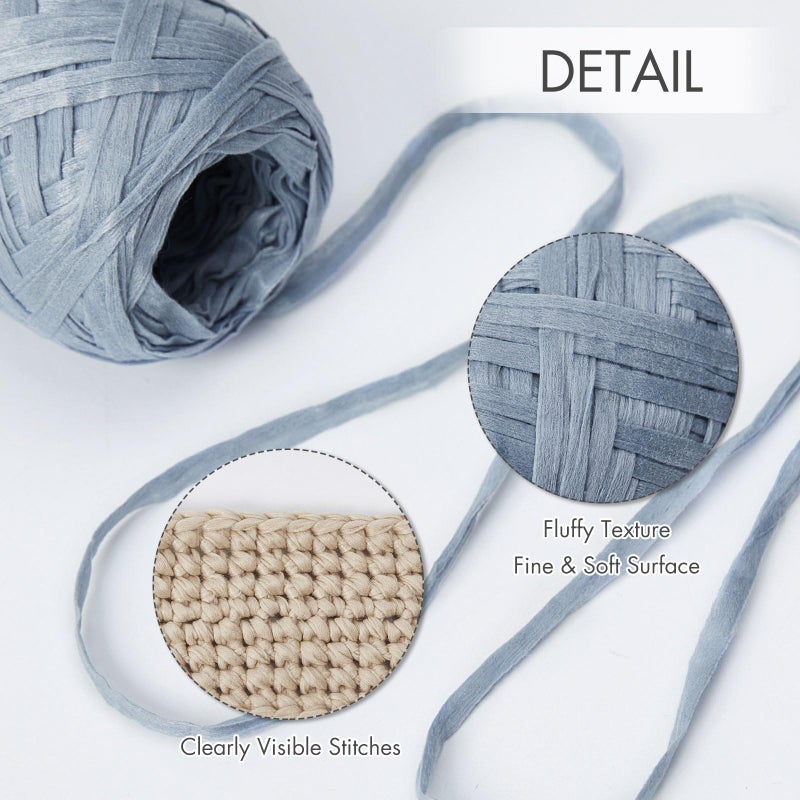 NICEEC 2 Skeins Soft Tape Yarn for Crocheting Craft Paper Yarn Easy Crochet Raffia Yarn Ribbon Yarn for DIY Craft Gift Wrapping Total Length 1.76ozÃ—2/109ydsÃ—2-Dusty Blue - Image 3