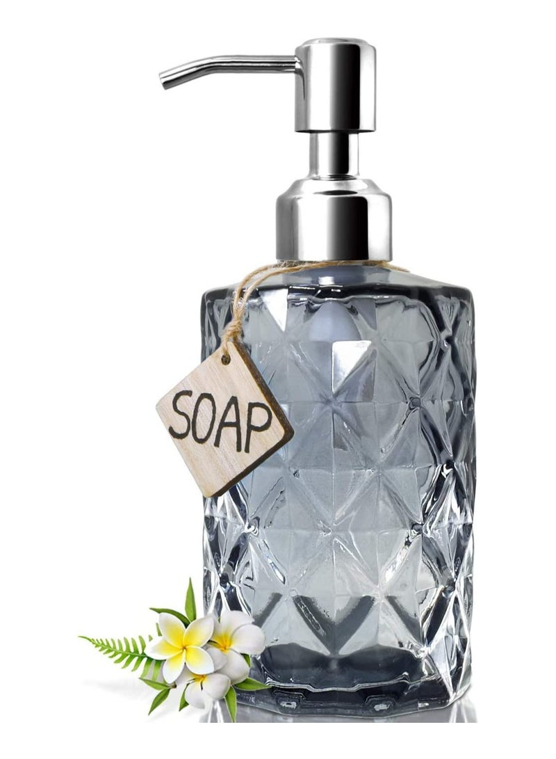 Diamond Design Glass Soap Dispenser with 304 Rust Proof Stainless Steel Soap Pump, 12 Ounce Kitchen Soap Dispenser for Bathroom, Hand Soap, Dish Soap, Lotion, Shower, Hand Sanitizer Bottle - Image 1