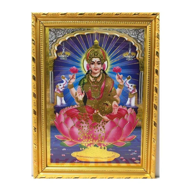 Puja N Pujari Puja N Pujari God Photo Frames Goddes Lakshmi Ashta Lakshmi Nice Background Gold Coated Synthetic Photo Frame for Wall Hanging Puja Mandir Small L H 8 11 Inches polyresin  - Image 1