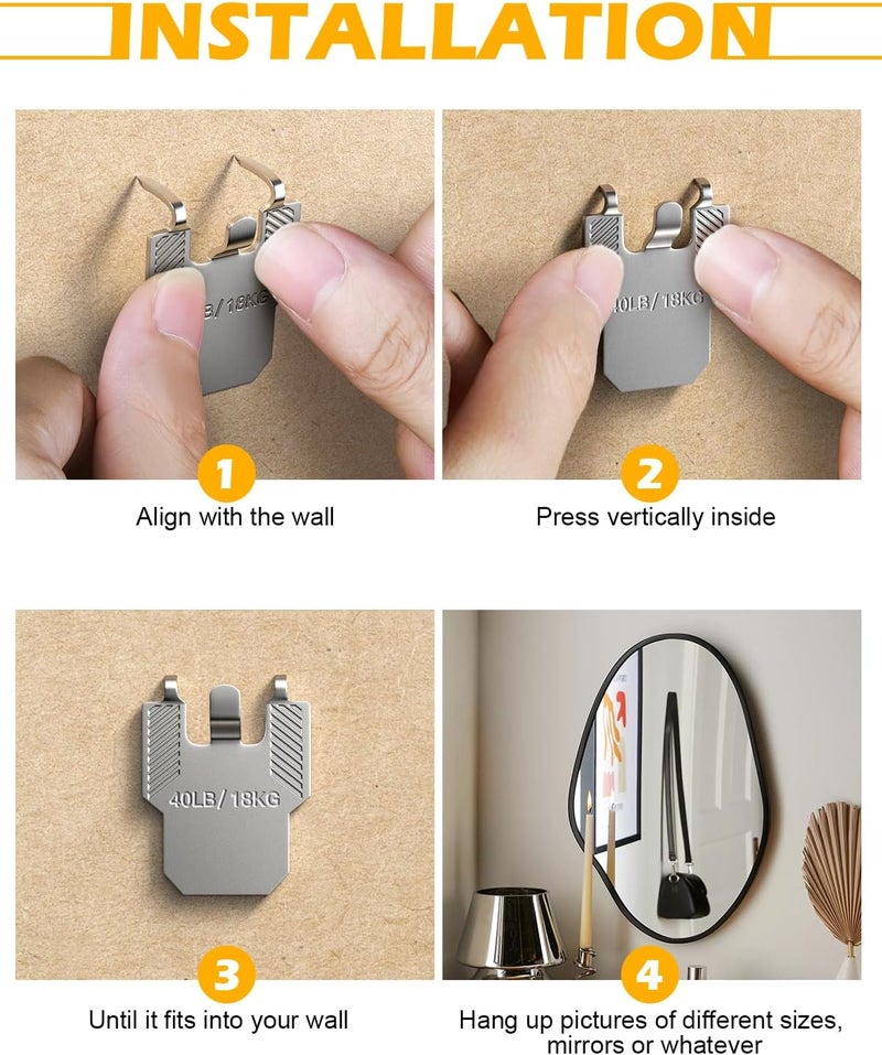 (ApeBest) Picture Hangers Claw Hooks for Drywall：20Pcs Wall Picture Frame Hanging Hooks - No Damage Heavy Duty Art Picture Mirror Photo Poster Painting Hanger Hardware Kit - Claw for Room Office Decor - Image 4