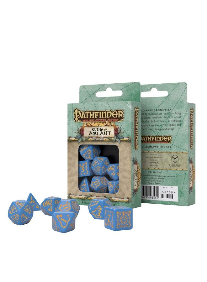 Q WORKSHOP Pathfinder Ruins of Azlant Rpg Ornamented Dice Set 7 Polyhedral Pieces Blue, Standard (15mm - 17mm) - Image 2