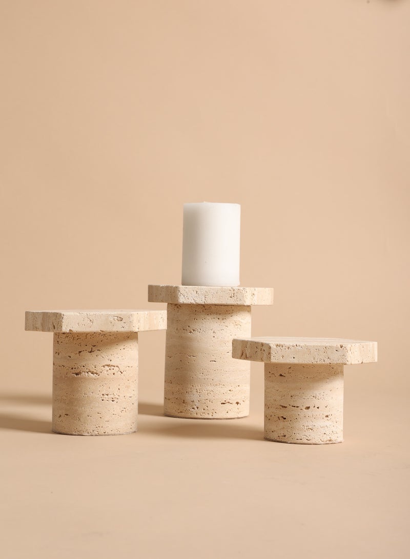 touche déco Wide Travertine Candle Holder  - Image 1