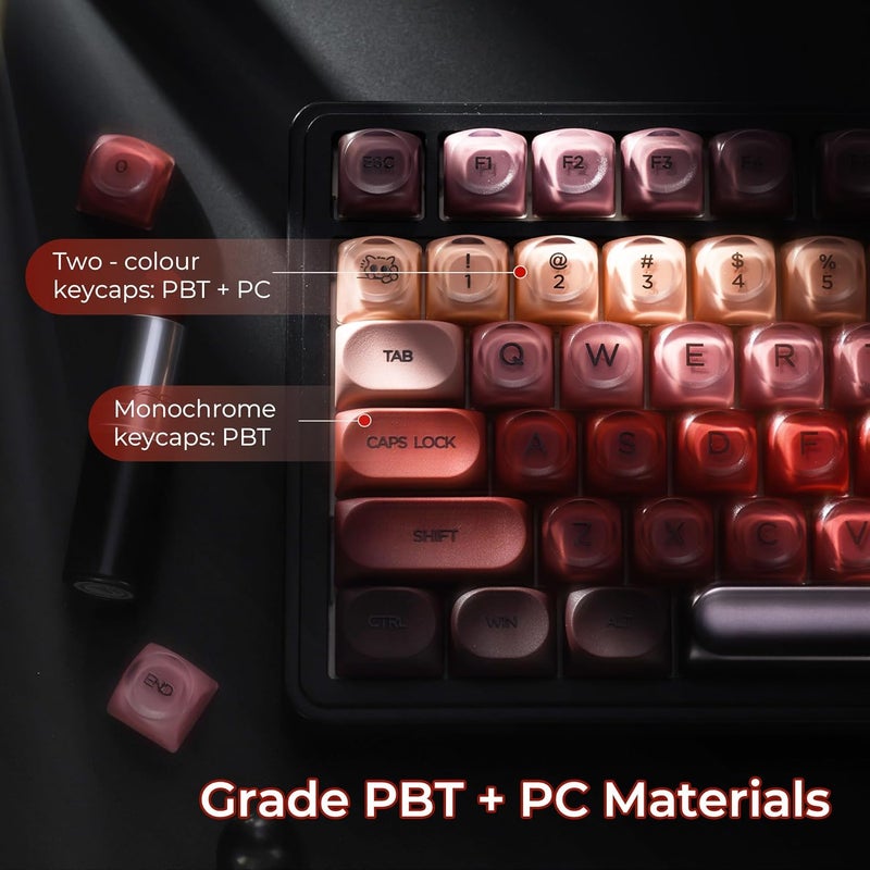 OHY PBT Keycaps, XVX Berry Kiss Theme Red Jelly HOA Profile Key Cap, 132-Key Cute Custom Keycaps (for Mechanical Keyboards with Cherry/Gateron MX Switches)-Lipstick - Image 5