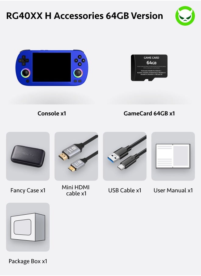 ANBERNIC  - Anbernic RG40XX H Handheld Game Console 4.0 IPS Screen -Linux 64-bit-H700 quad-core ARM Cortex-A53 1.5GHz Frequency- core 3200mAh 5G WiFi Bluetooth HDMI Output 【Blue-64GB Emulators Over 5000 Games Pre-installed 】 - Image 1
