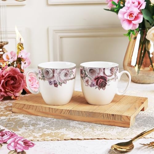 Vigneto Floral Rose Garden Coffee Mug Set | Set of 6 Mugs, 200 ML | Finest Premium Porcelain | for Coffee/Tea | Scratch Resistant | Lead Free | Perfect for Gifting - Image 2