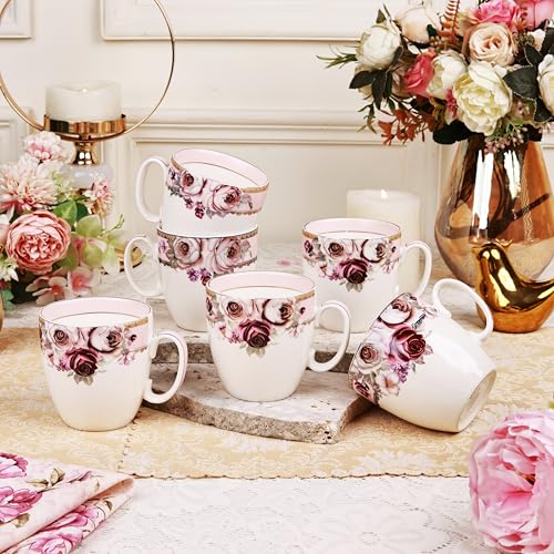 Vigneto Floral Rose Garden Coffee Mug Set | Set of 6 Mugs, 200 ML | Finest Premium Porcelain | for Coffee/Tea | Scratch Resistant | Lead Free | Perfect for Gifting - Image 1