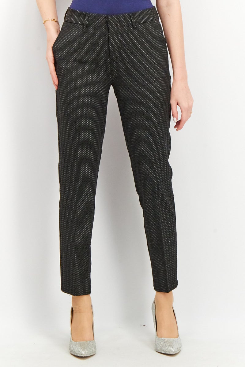 Reiko Women Regular Fit  Micro Dots Pants, Black - Image 1