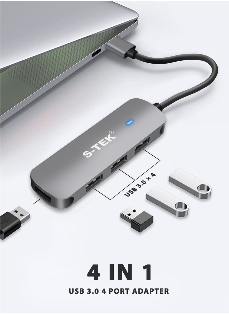S-TEK - S-TEK 4-Port USB 3.0 Hub, Ultra Slim and Sleek Design Data USB-A Hub [Charging Not Supported] for MacBook Pro, Mac Pro, iMac, XPS, Flash Drive, Hard Drive, PC - Image 1