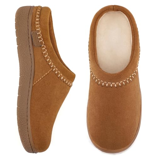 Zigzagger Women's Slip On Wide Moccasin Slippers, Microsuede Indoor/Outdoor Comfy House Shoes with Memory Foam, Cozy Loafer Clog Slippers (Tan, Size 7-8) - Image 1