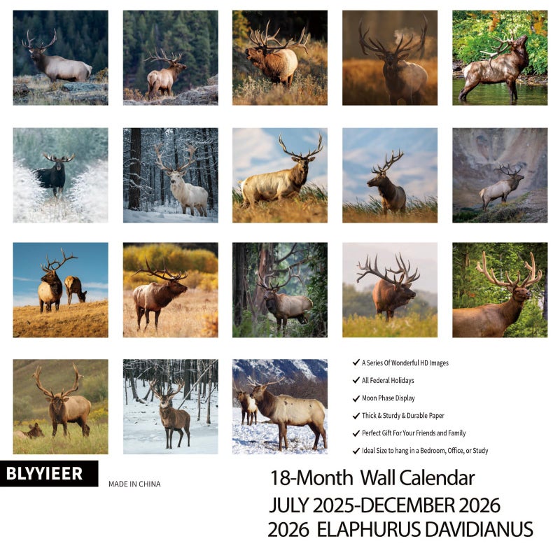 BLYYIEER 2026 Wall Calendar,Calendar 2025-2026,Elaphurus davidianus Monthly Wall Calendar, 12" x 24" Open,Family Planner Calendar, Home & Office Organizer,Hangable - Image 2