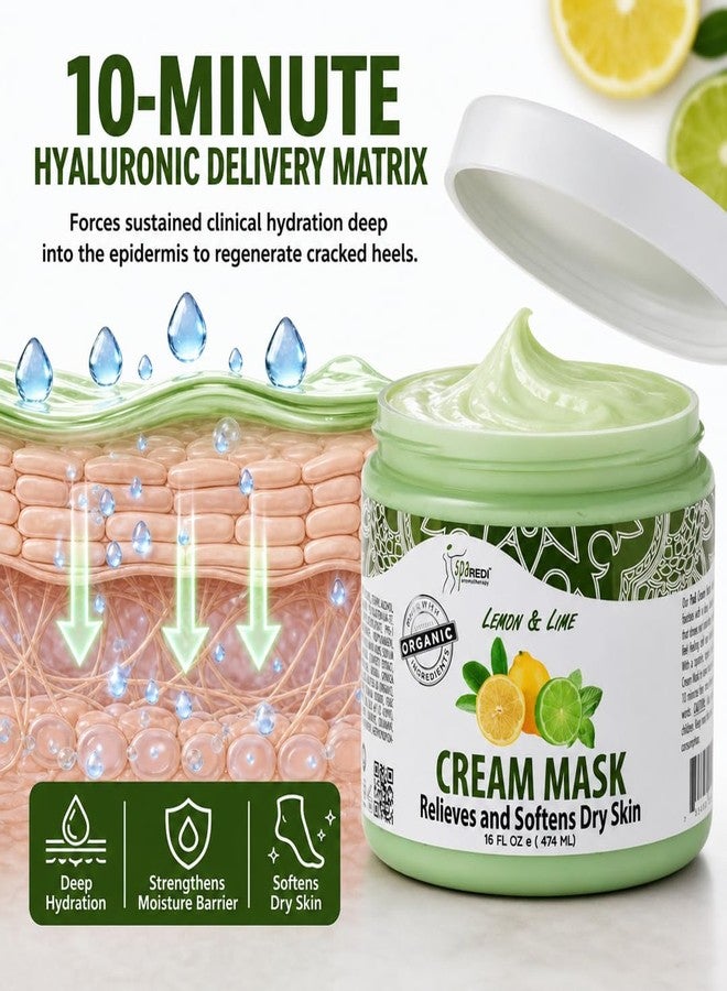 SPA REDI Pedicure Foot Cream Mask - Cracked Heel & Callus Repair for Sensitive Skin | Hyaluronic Acid, Amino Acids, Comfrey Extract | Paraben-Free, Cruelty-Free | Made in USA | Lemon Lime | 16 oz - Image 2