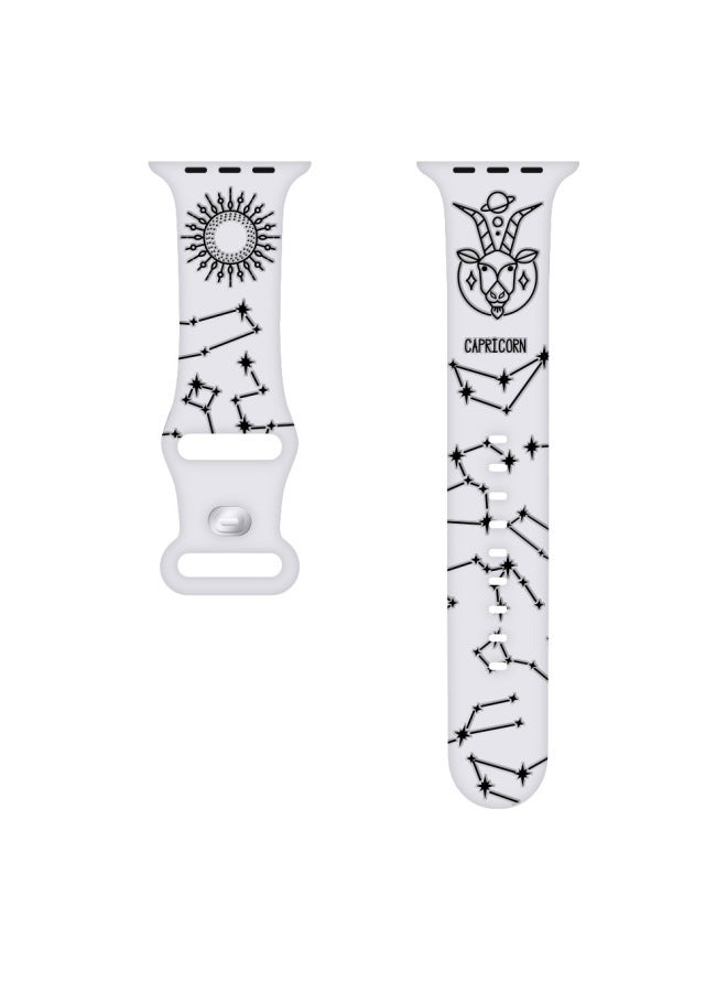 Loquat Suitable For Apple Watch For Apple Laser Carving Double Color Carved Twelve Constellation erfly Buckle Silicone Strap-Color:White Series 10# Capricorn-Exterior Dimension:38/40/41MM STANDARD  - Image 1
