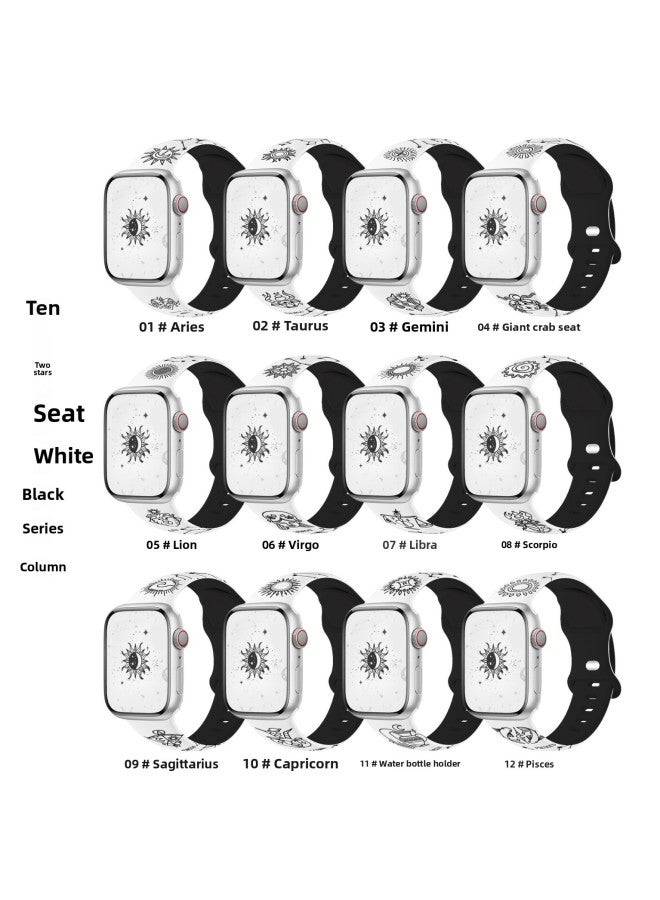 Loquat Suitable For Apple Watch For Apple Laser Carving Double Color Carved Twelve Constellation erfly Buckle Silicone Strap-Color:White Series 10# Capricorn-Exterior Dimension:38/40/41MM STANDARD  - Image 4