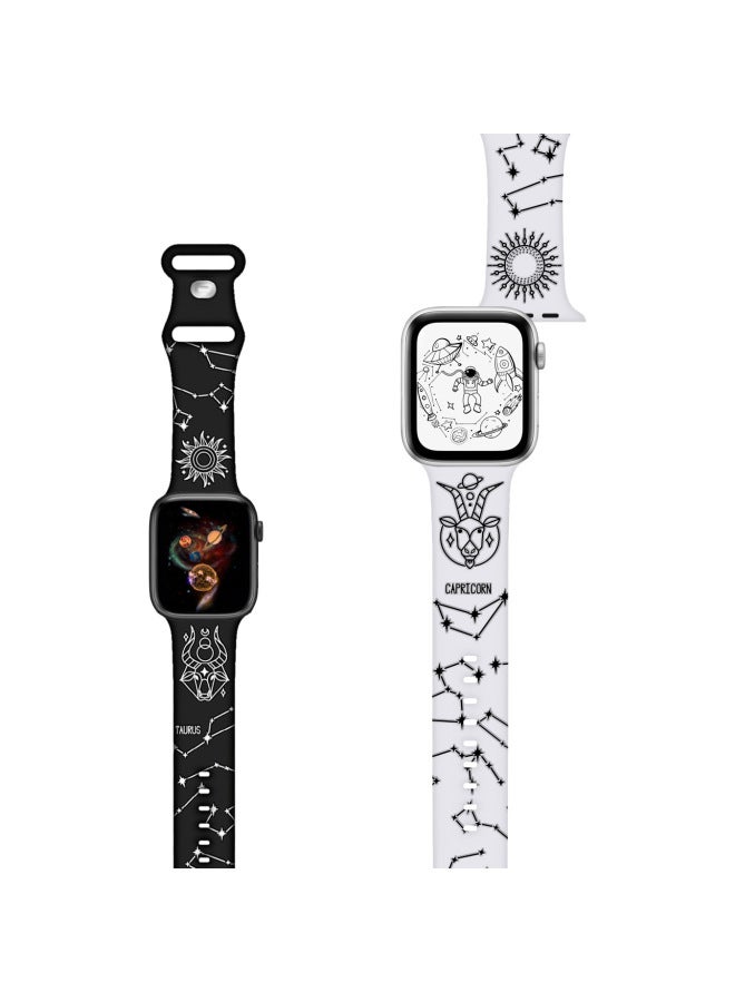Loquat Suitable For Apple Watch For Apple Laser Carving Double Color Carved Twelve Constellation erfly Buckle Silicone Strap-Color:White Series 10# Capricorn-Exterior Dimension:38/40/41MM STANDARD  - Image 3
