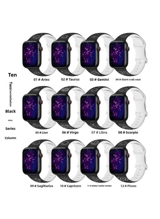 Loquat Suitable For Apple Watch For Apple Laser Carving Double Color Carved Twelve Constellation erfly Buckle Silicone Strap-Color:White Series 10# Capricorn-Exterior Dimension:38/40/41MM STANDARD  - Image 5
