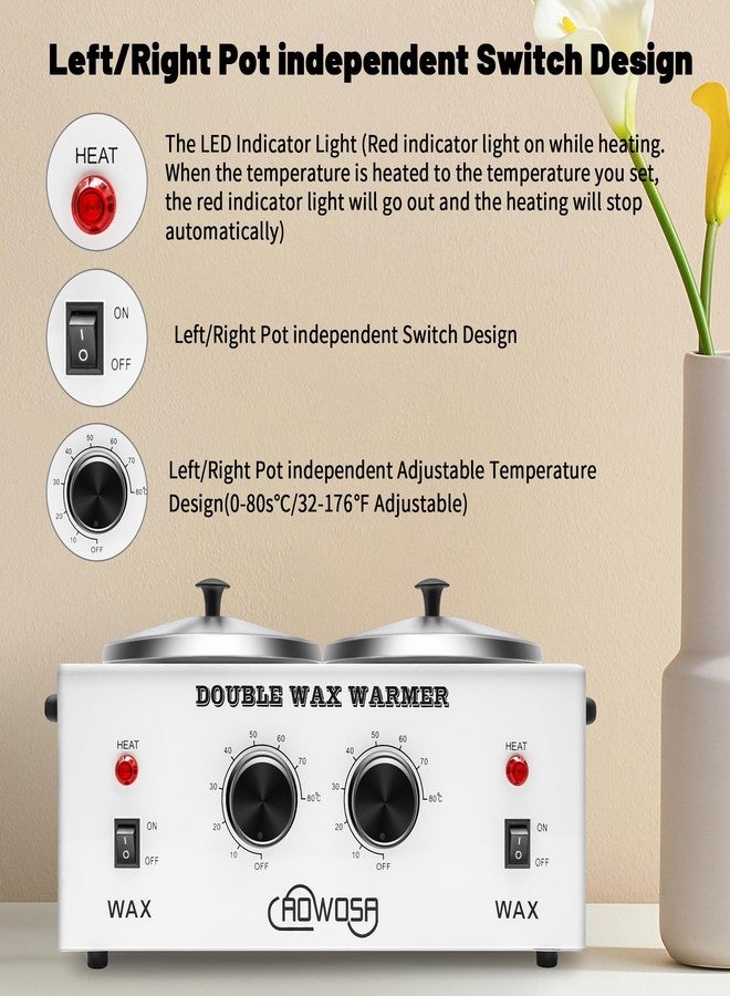 AOWOSA Double Professional Electric Wax Warmer with Dual Pots for Hair Removal, Paraffin Facial, Skin, and Body Spa - Adjustable Temperature, Includes 100 Wax Sticks - Image 5
