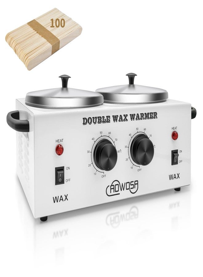 AOWOSA Double Professional Electric Wax Warmer with Dual Pots for Hair Removal, Paraffin Facial, Skin, and Body Spa - Adjustable Temperature, Includes 100 Wax Sticks - Image 1