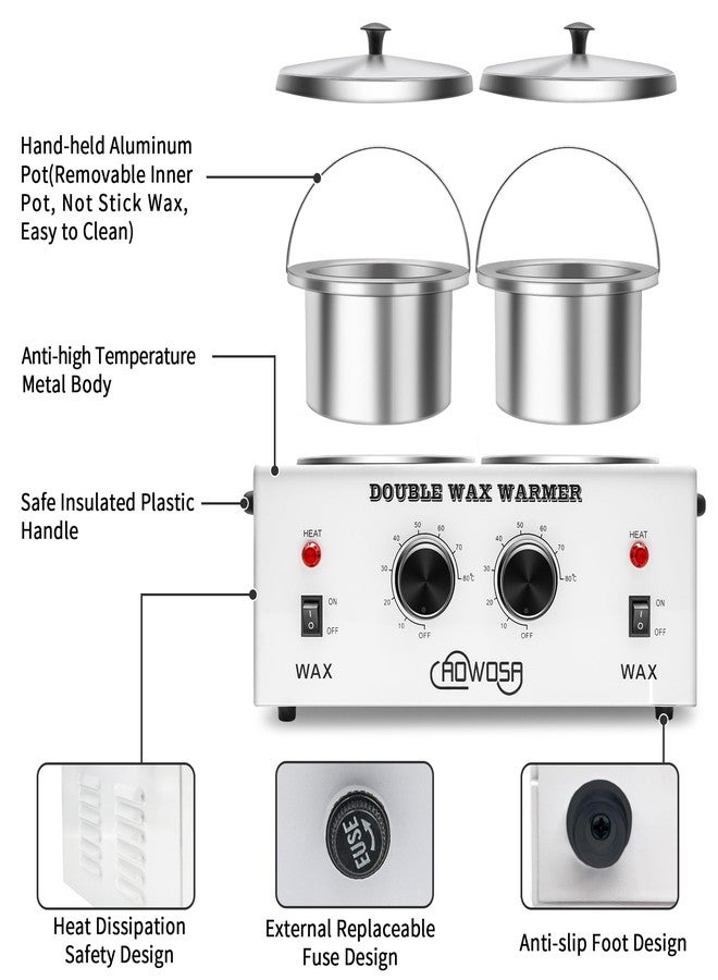 AOWOSA Double Professional Electric Wax Warmer with Dual Pots for Hair Removal, Paraffin Facial, Skin, and Body Spa - Adjustable Temperature, Includes 100 Wax Sticks - Image 4