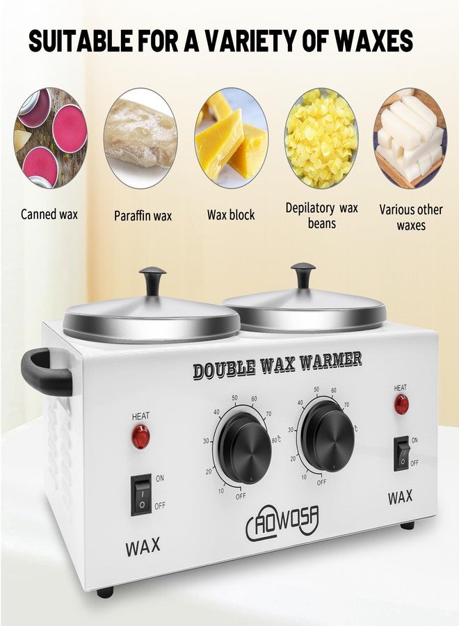 AOWOSA Double Professional Electric Wax Warmer with Dual Pots for Hair Removal, Paraffin Facial, Skin, and Body Spa - Adjustable Temperature, Includes 100 Wax Sticks - Image 2
