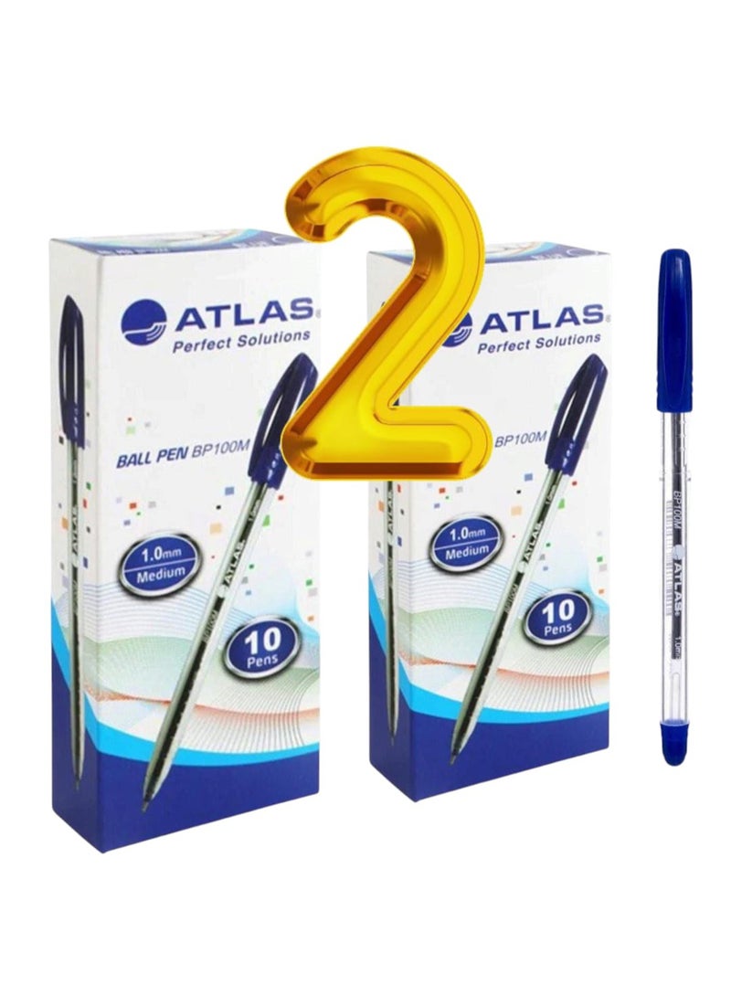 ATLAS 2-pack of  Ball Pen 1.0mm Medium Tip Blue Ink