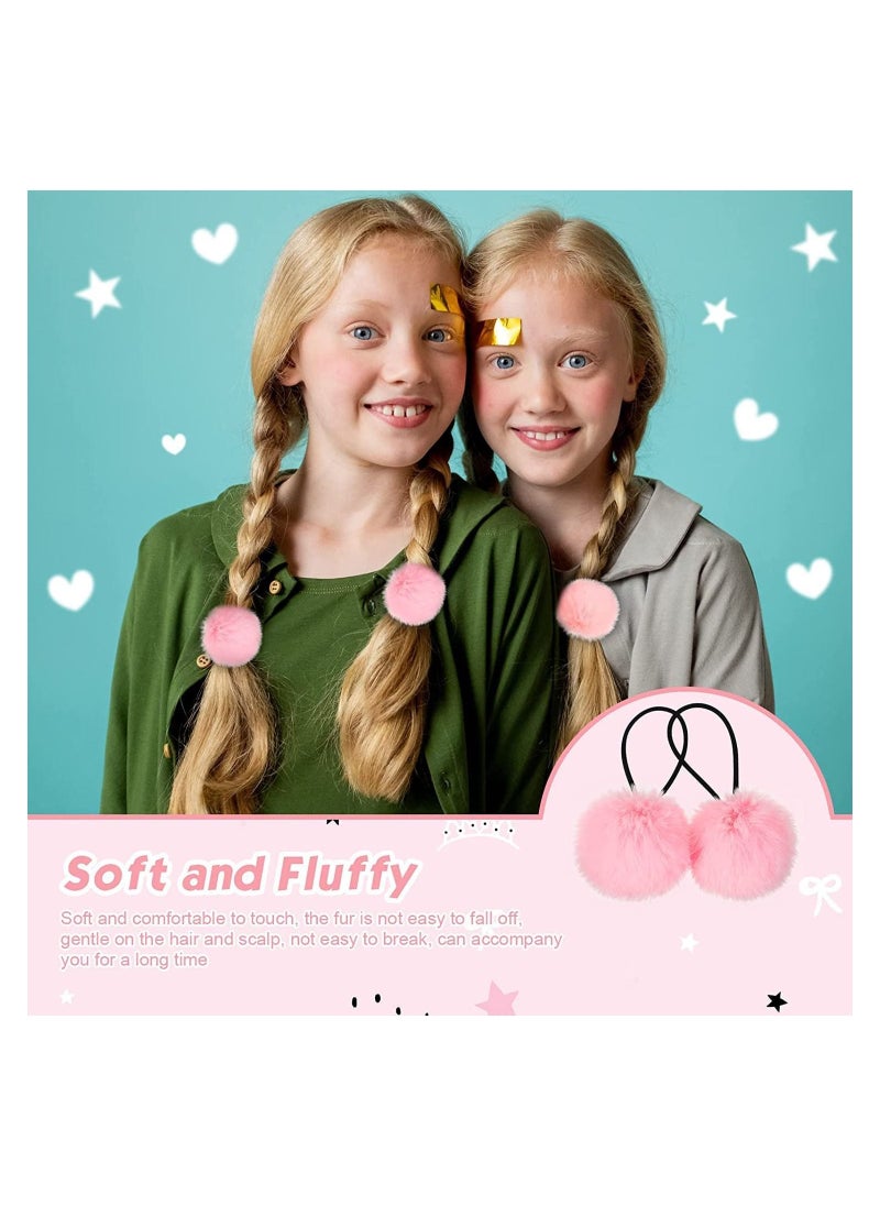 Y&D 8 Pcs Pom Hair Ties Fluffy Elastic Accessories for Girls Pink Scrunchie Ball Toddlers Pigtail, 4 Colors(Pink Theme)  - Image 3