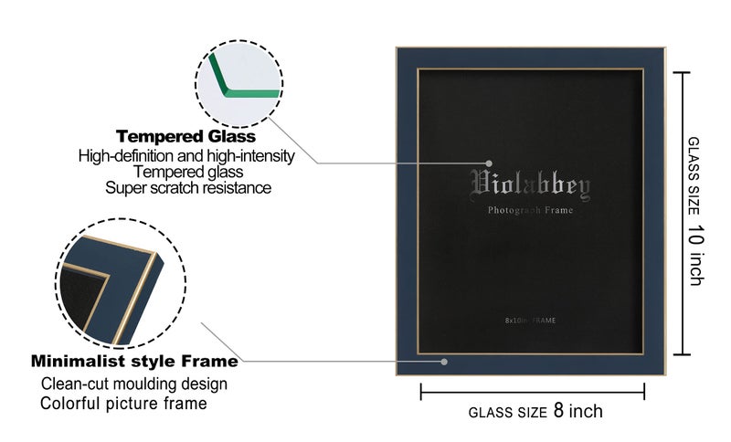 VIOLABBEY 8x10 Picture Frames Set of 4, Colorful Photo Frame of Modern Style, High Definition Tempered Real Glass, Wall Mounted or Tabletop Display (Blue Series) - Image 3