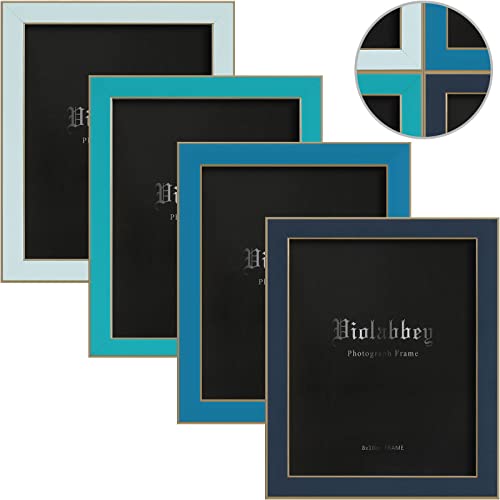 VIOLABBEY 8x10 Picture Frames Set of 4, Colorful Photo Frame of Modern Style, High Definition Tempered Real Glass, Wall Mounted or Tabletop Display (Blue Series) - Image 1