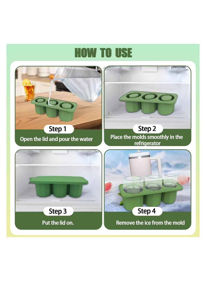 Zikra Ice Cube Tray for Stanley Cup, Silicone Ice Cube Mold with Spill-Resistant Lid, 3 Hollow Cylinder Ice Cube Molds for 20-40 oz Tumblers, BPA Free, Ice Cube Trays for Freezer Drinks Whiskey, Green - Image 4