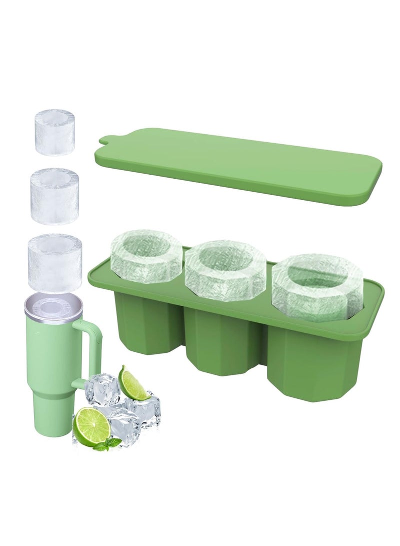 Zikra Ice Cube Tray for Stanley Cup, Silicone Ice Cube Mold with Spill-Resistant Lid, 3 Hollow Cylinder Ice Cube Molds for 20-40 oz Tumblers, BPA Free, Ice Cube Trays for Freezer Drinks Whiskey, Green - Image 1