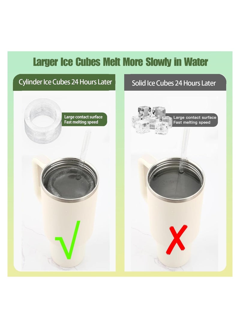 Zikra Ice Cube Tray for Stanley Cup, Silicone Ice Cube Mold with Spill-Resistant Lid, 3 Hollow Cylinder Ice Cube Molds for 20-40 oz Tumblers, BPA Free, Ice Cube Trays for Freezer Drinks Whiskey, Green - Image 2