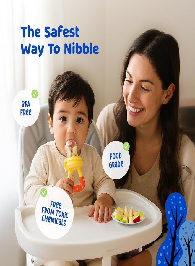 Bumtum Baby Silicone Food & Fruit Nibbler with Extra Mesh | Soft Pacifier Feeder & Teether for Infants 3+ Months | BPA Free, Hygienic | Baby Fruit Nibbler Combo - Pack of 2 - Image 2