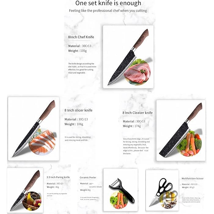 Marco Almond Marco Almond 6 Pieces Professional Kitchen Knives SetHigh Carbon Steel Forged Kitchen Knife SetBBQ Meat Knives for CookingSharp Chef Knife Set for Chef Cooking Paring Cutting SlicingWOODAN  - Image 2
